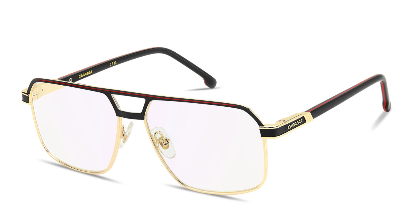 Shop Carrera Logo Signature Wide Square Eyeglasses in Gold Black online.