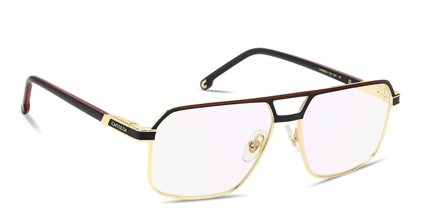 Shop Carrera Logo Signature Wide Square Eyeglasses in Gold Black online.