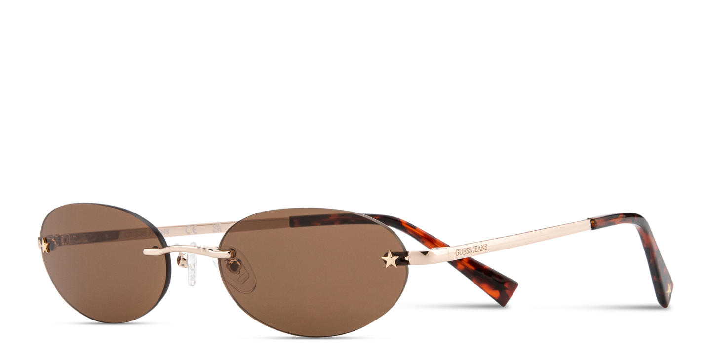 Shop Guess Jeans Unisex Rimless Oval Sunglasses in Gold online.