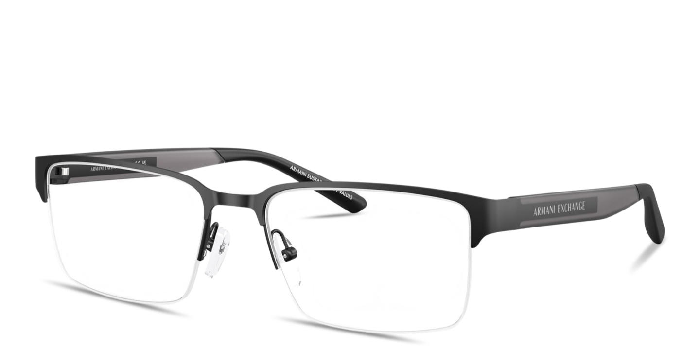 Shop Armani Exchange Logo Lettering Wide Half-Rim Rectangle Eyeglasses in Matte Black online.