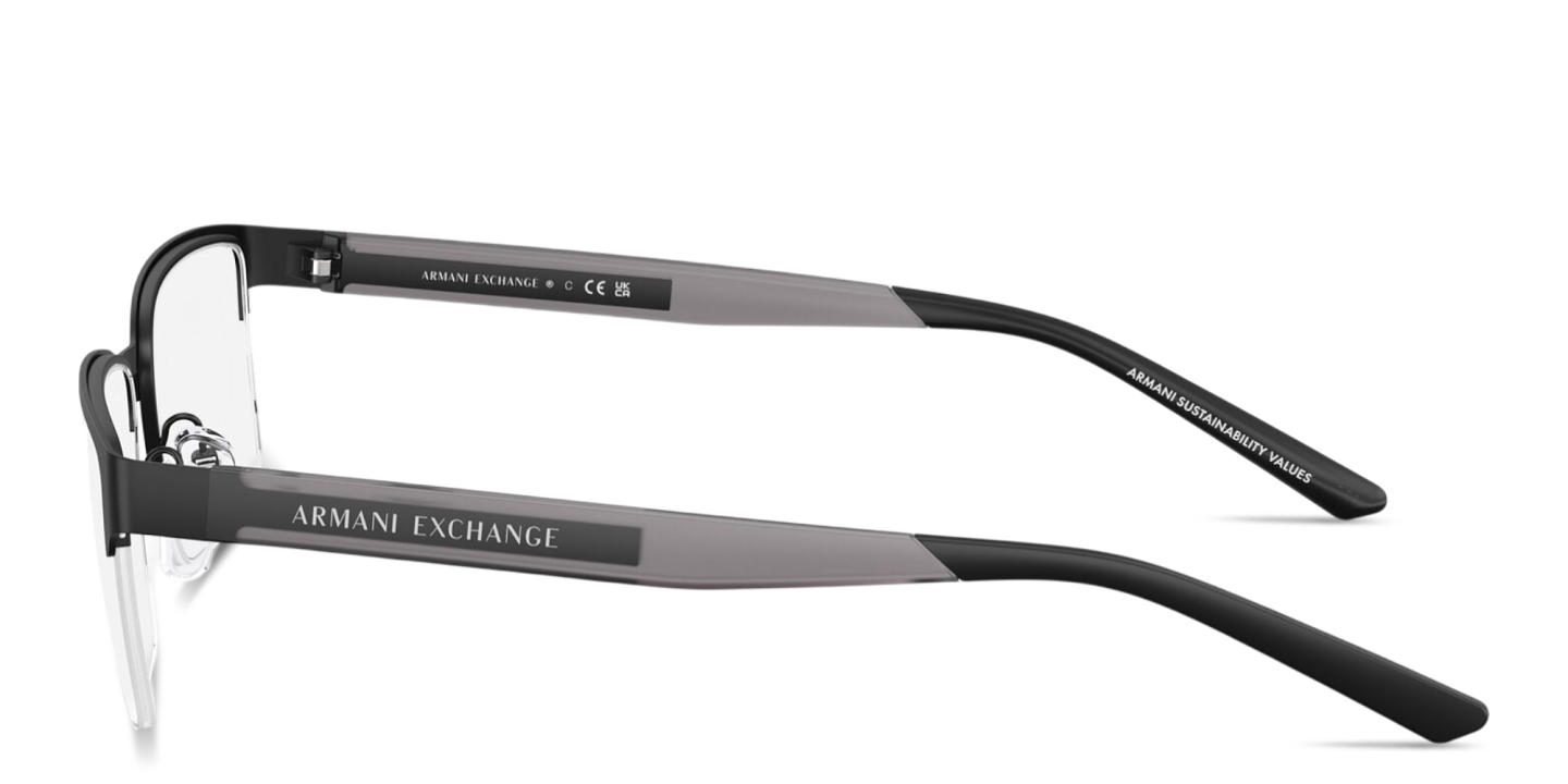 Shop Armani Exchange Logo Lettering Wide Half-Rim Rectangle Eyeglasses in Matte Black online.
