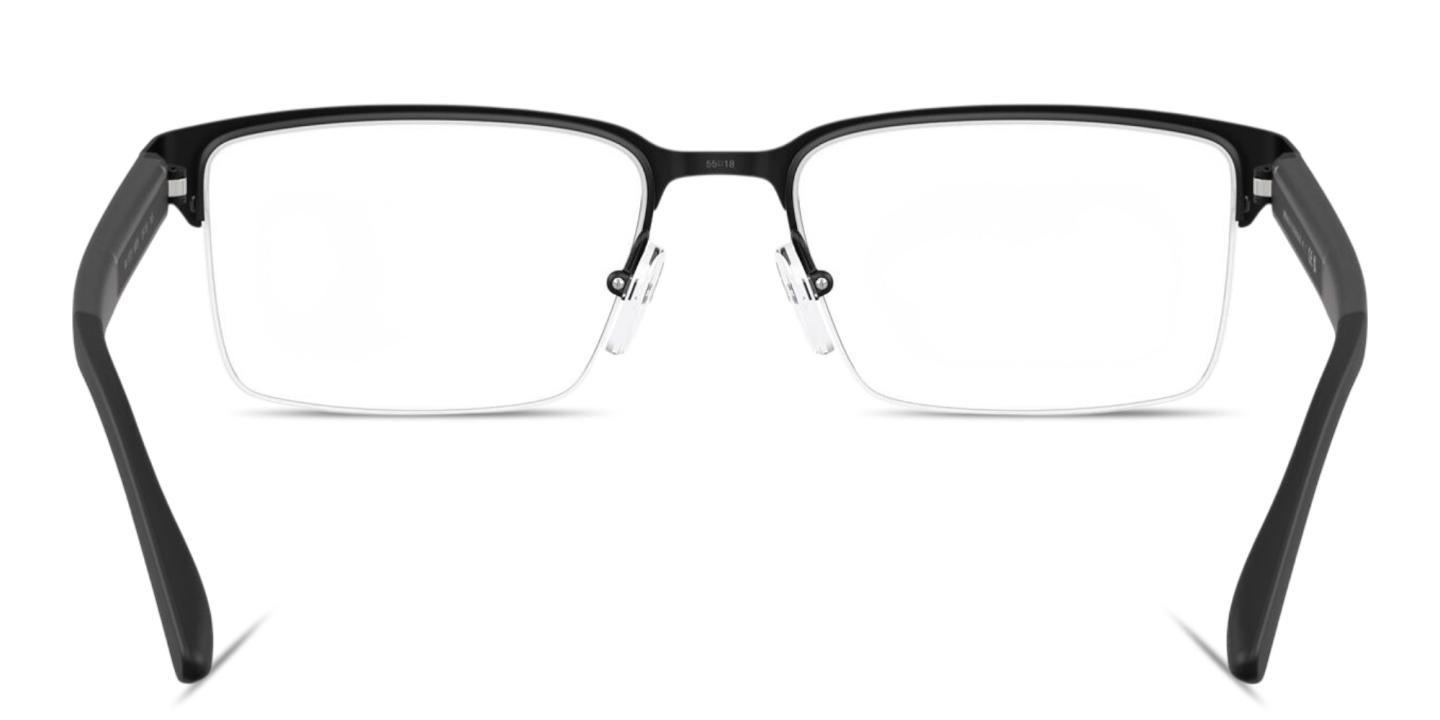 Shop Armani Exchange Logo Lettering Wide Half-Rim Rectangle Eyeglasses in Matte Black online.