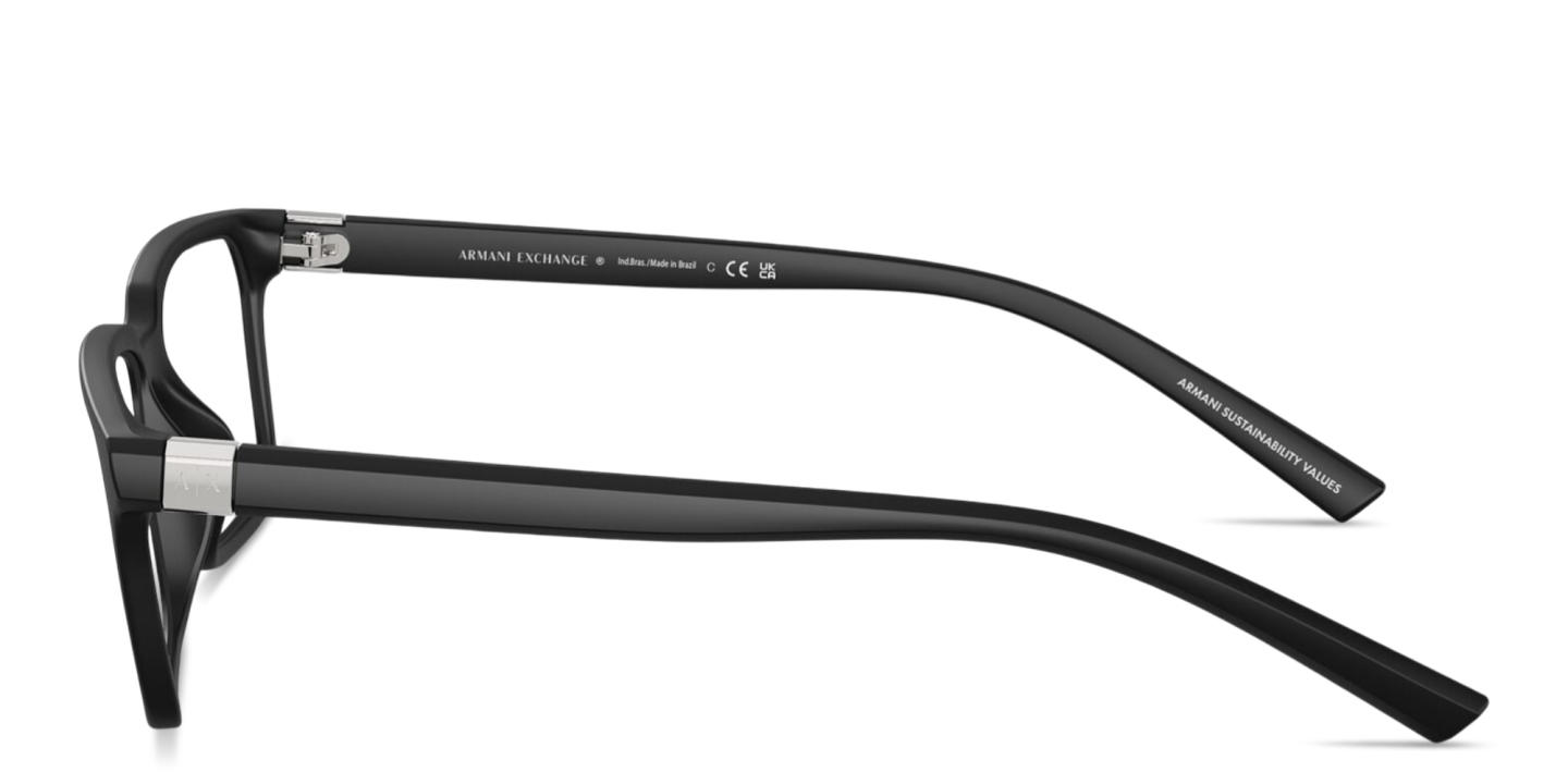 Shop Armani Exchange A|X Logo Rectangle Eyeglasses in Matte Black online.
