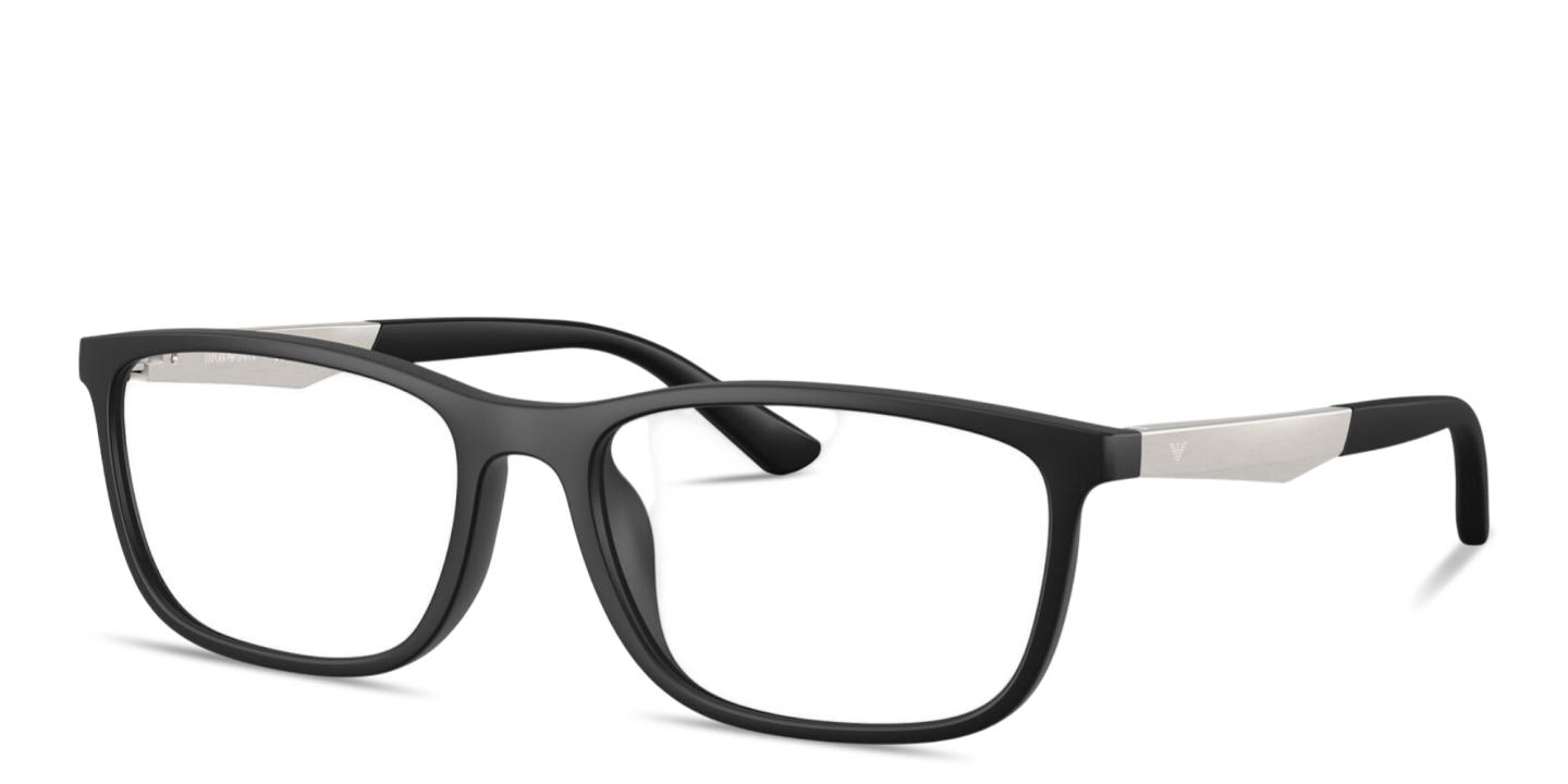 Shop Emporio Armani Eagle Logo Wide Pillow Eyeglasses in Matte Black online.