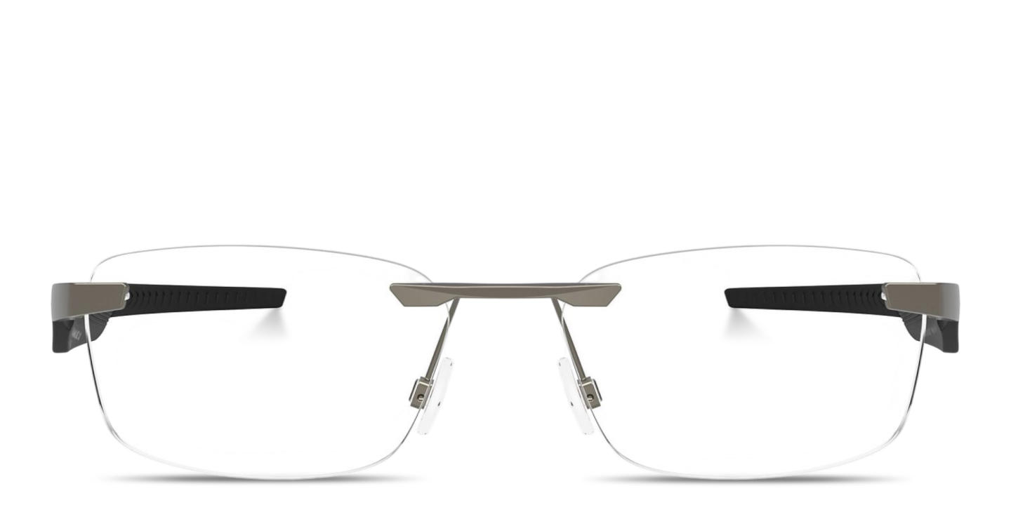 Shop Oakley Steakhouse 1.0 Unisex Wide Rimless Rectangle Eyeglasses in Matte Gunmetal online.