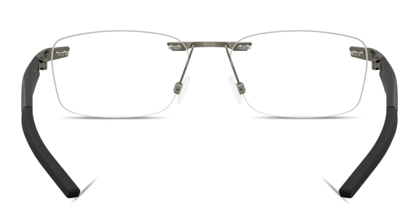 Shop Oakley Steakhouse 1.0 Unisex Wide Rimless Rectangle Eyeglasses in Matte Gunmetal online.