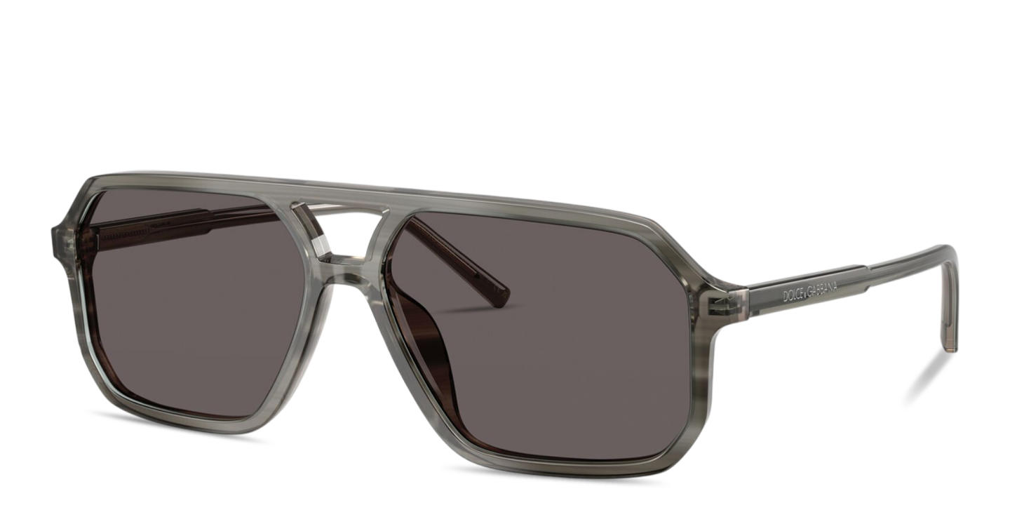 Shop Dolce & Gabbana Logo Signature Unisex Pilot Sunglasses in Grey On Striped Grey online.