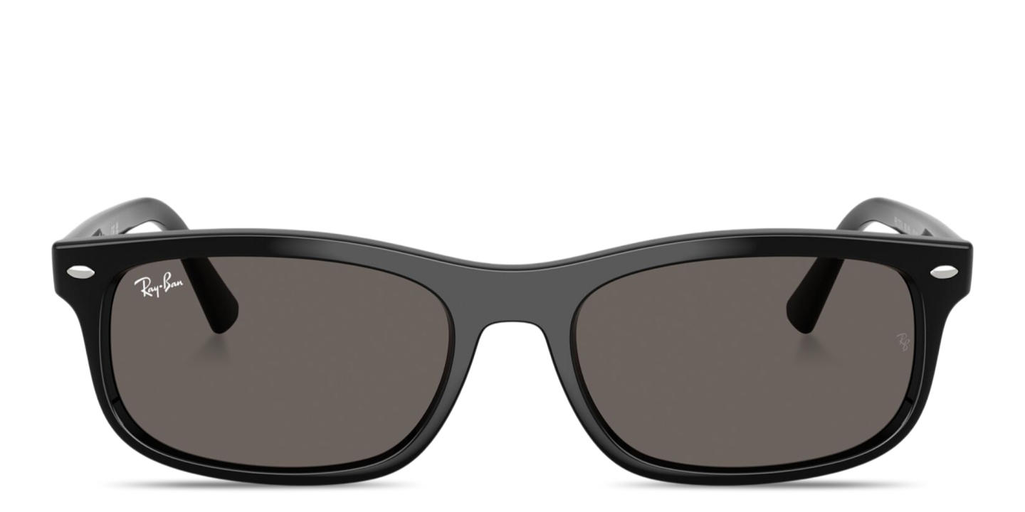 Shop Ray-Ban Embossed Logo Unisex Rectangle Sunglasses in Black online.