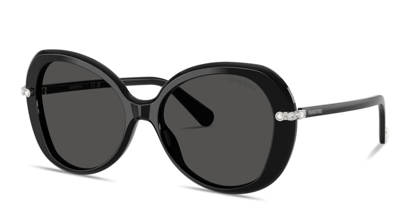 Shop Swarovski Crystal-Embellished Oversized Butterfly Sunglasses in Black online.