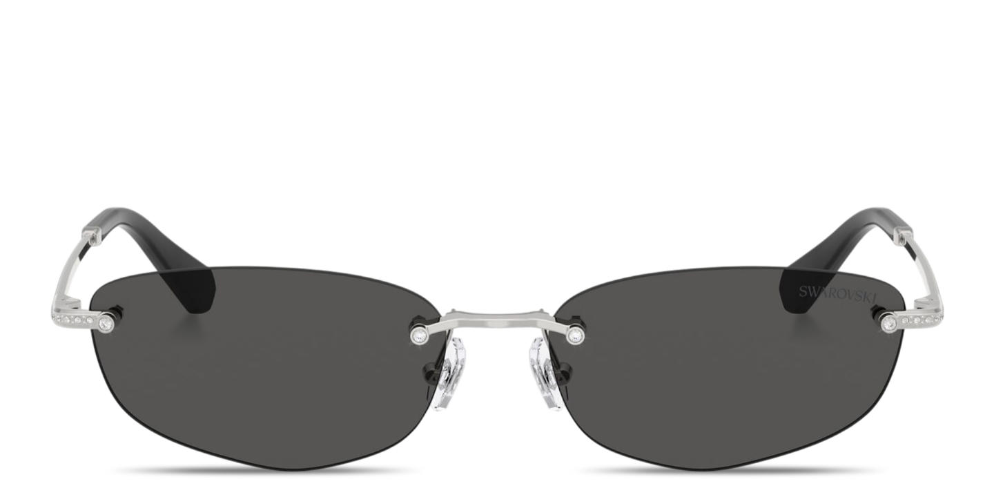 Shop Swarovski Crystal Rimless Irregular Sunglasses in Silver online.
