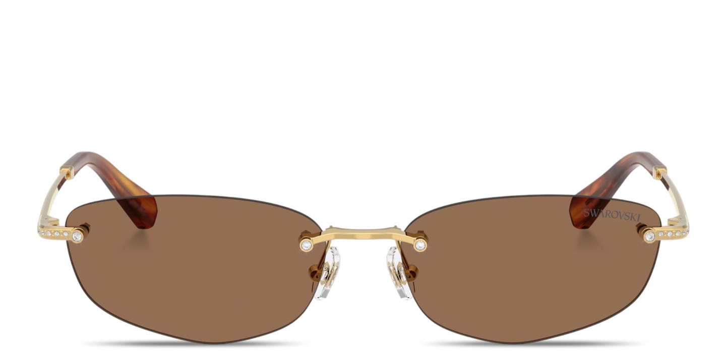 Shop Swarovski Crystal Rimless Irregular Sunglasses in Gold online.