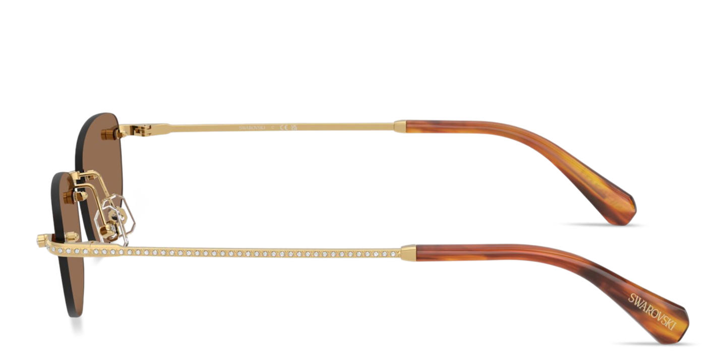 Shop Swarovski Crystal Rimless Irregular Sunglasses in Gold online.