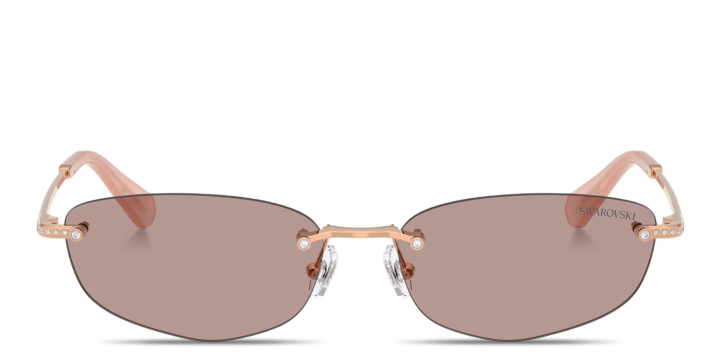 Shop Swarovski Crystal Rimless Irregular Sunglasses in Rose Gold online.