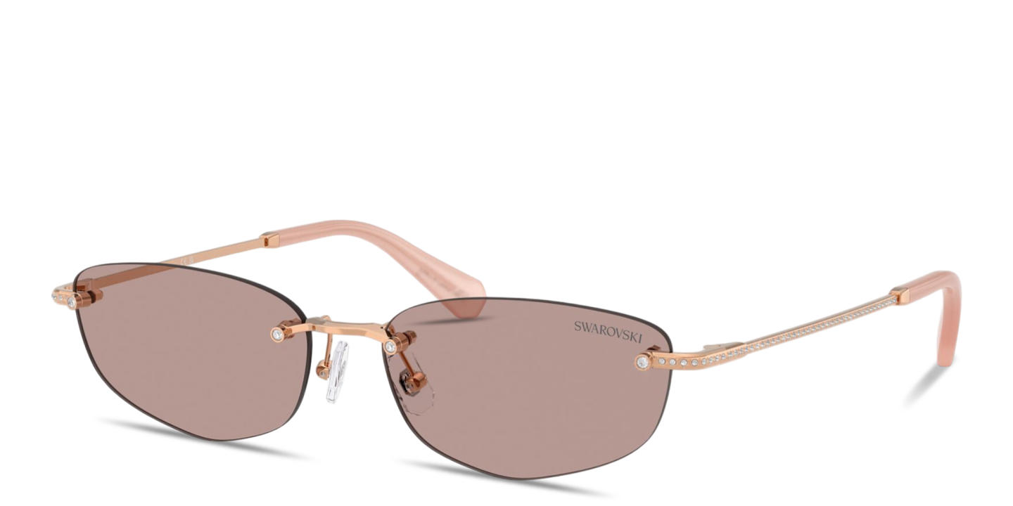 Shop Swarovski Crystal Rimless Irregular Sunglasses in Rose Gold online.