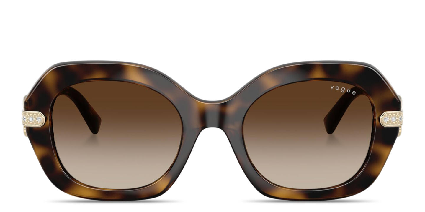 Shop Vogue Eyewear Rhinestone-Embellished Irregular Sunglasses in Dark Havana online.