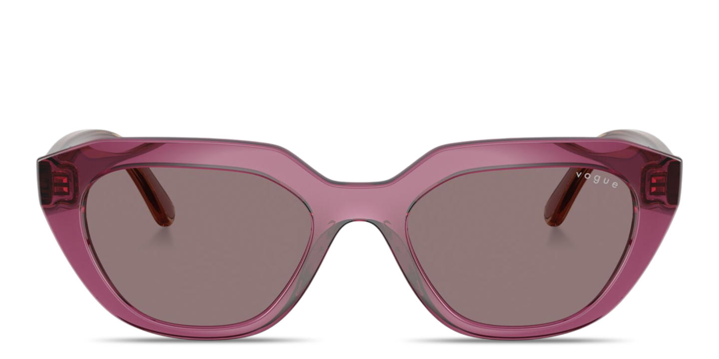 Shop Vogue Eyewear Logo Lettering Irregular Sunglasses in Transparent Purple online.