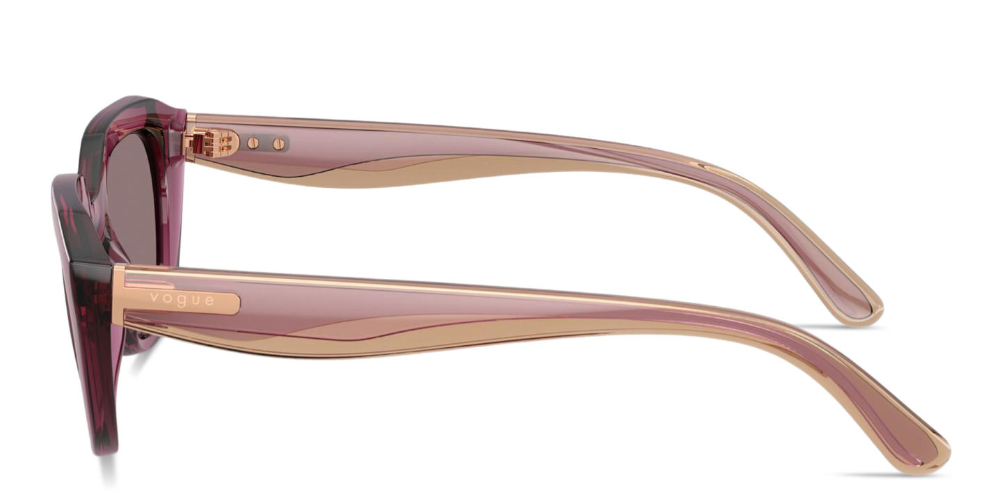 Shop Vogue Eyewear Logo Lettering Irregular Sunglasses in Transparent Purple online.