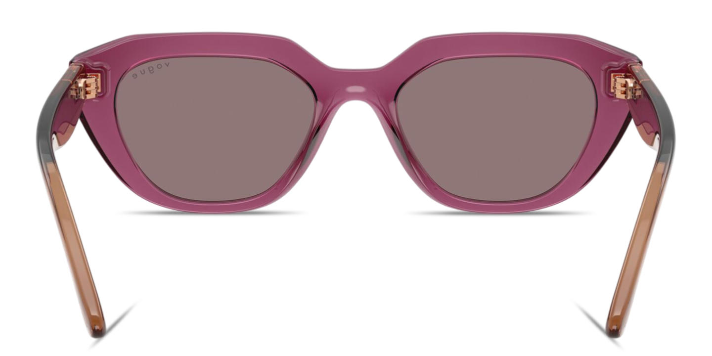 Shop Vogue Eyewear Logo Lettering Irregular Sunglasses in Transparent Purple online.