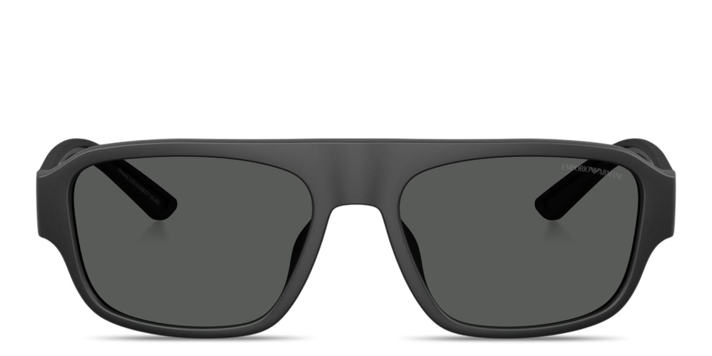 Shop Emporio Armani Eagle Logo Irregular Sunglasses in Rubber Matte Black online.