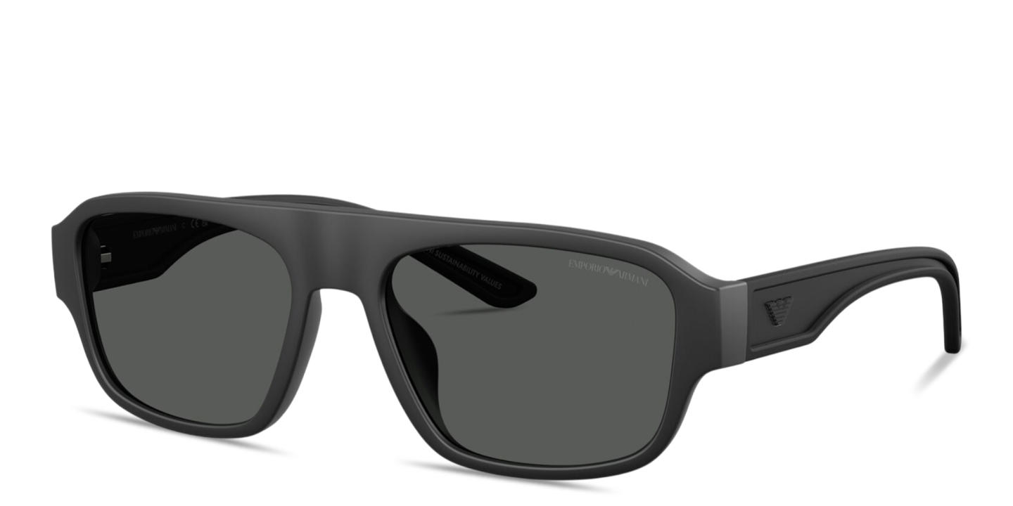 Shop Emporio Armani Eagle Logo Irregular Sunglasses in Rubber Matte Black online.