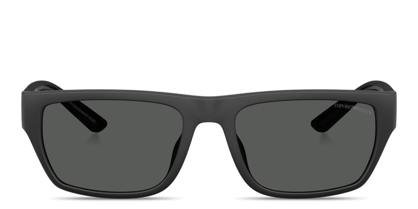 Shop Emporio Armani Embossed Logo Pillow Sunglasses in Rubber Matte Black online.