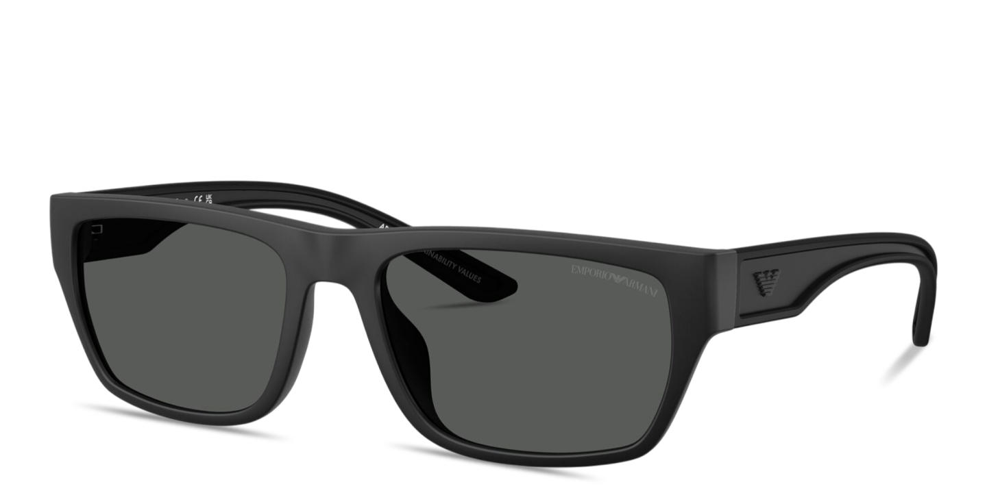 Shop Emporio Armani Embossed Logo Pillow Sunglasses in Rubber Matte Black online.