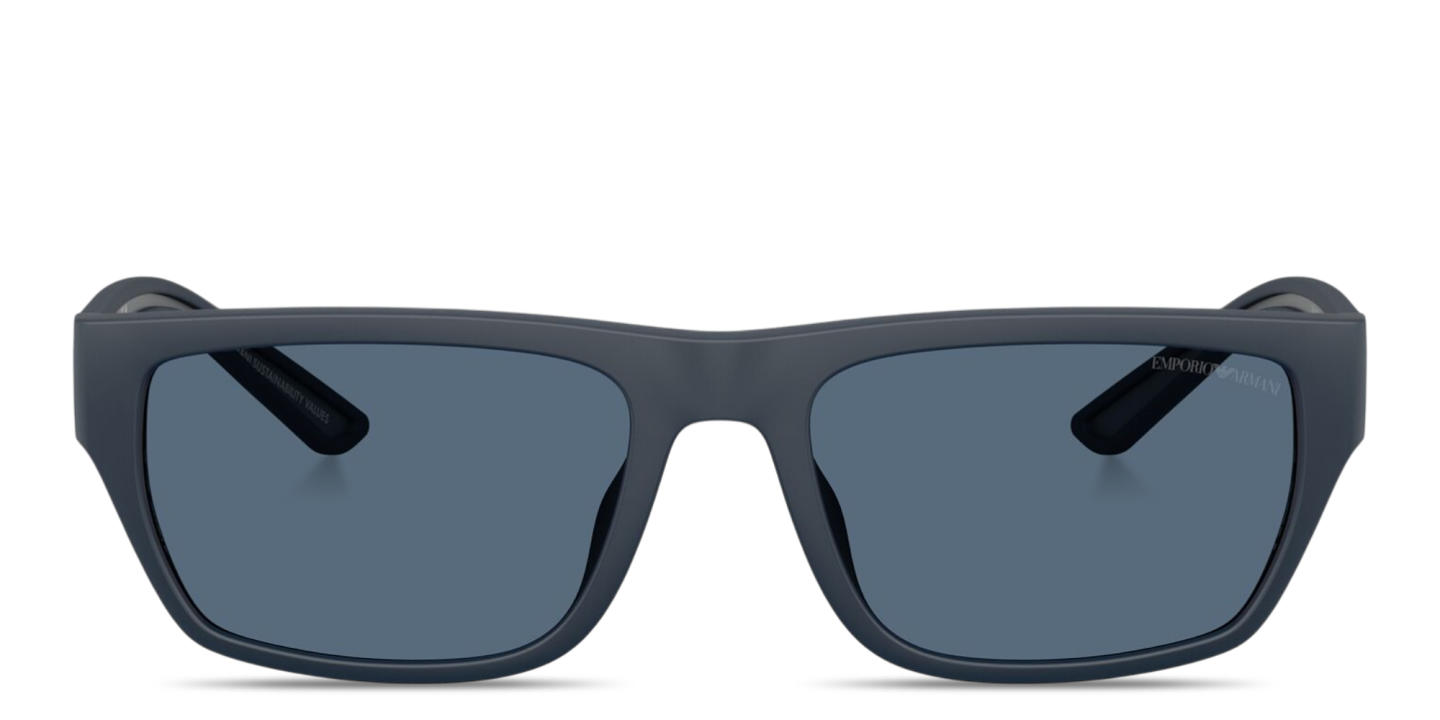 Shop Emporio Armani Embossed Logo Pillow Sunglasses in Rubber Matte Blue online.