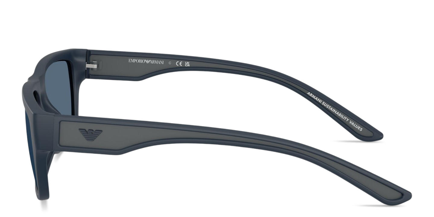 Shop Emporio Armani Embossed Logo Pillow Sunglasses in Rubber Matte Blue online.