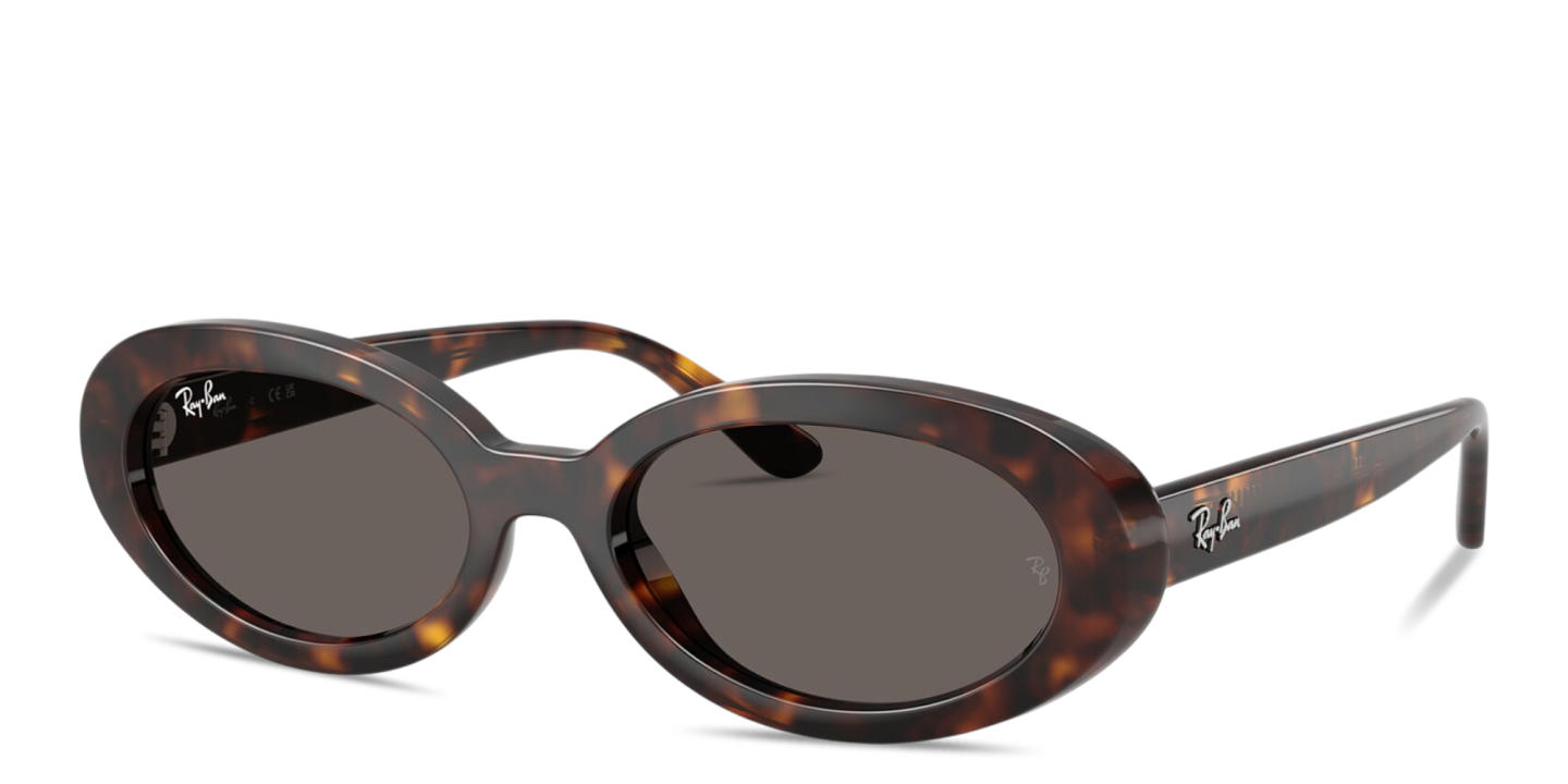 Shop Ray-Ban Embossed Logo Oval Sunglasses in Havana online.