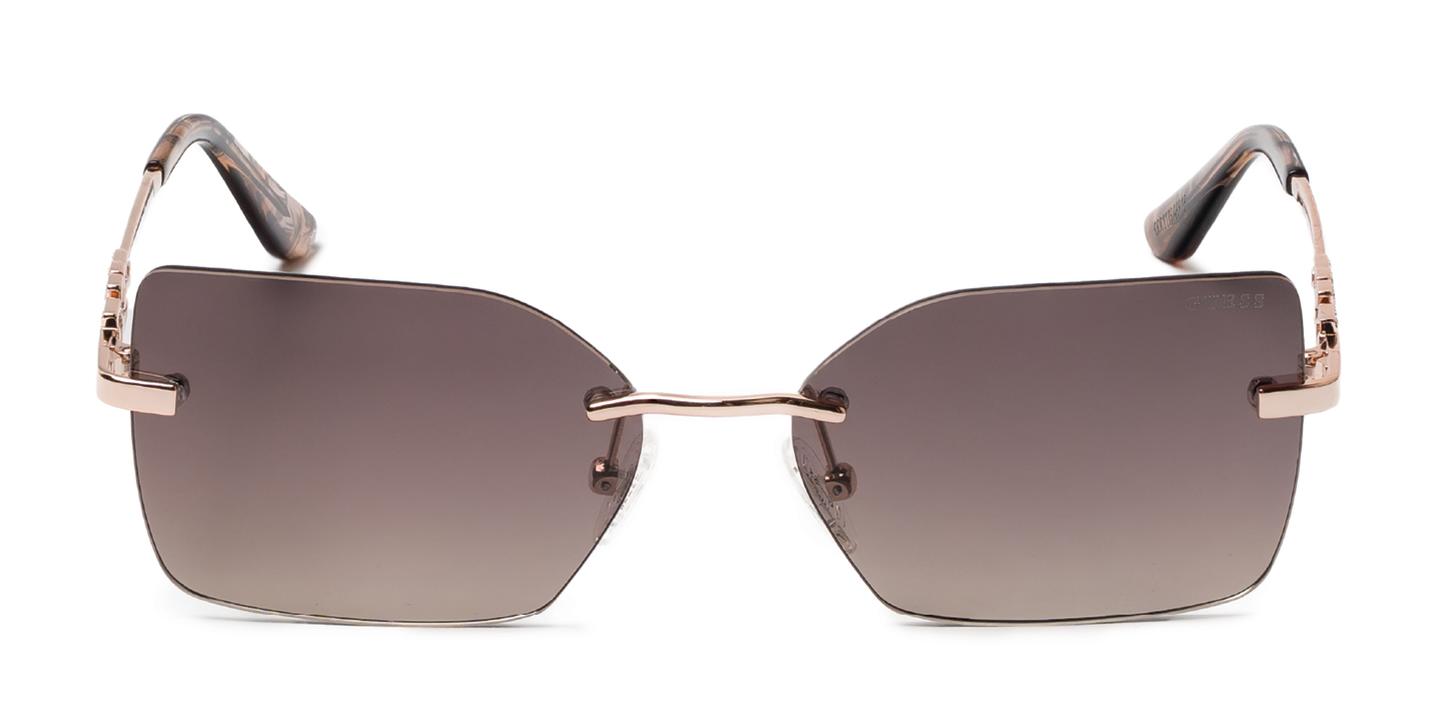 Shop Guess Crystal G Logo Rimless Square Sunglasses in Rose Gold online.