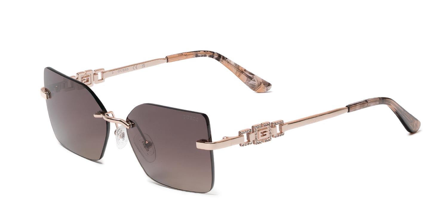 Shop Guess Crystal G Logo Rimless Square Sunglasses in Rose Gold online.