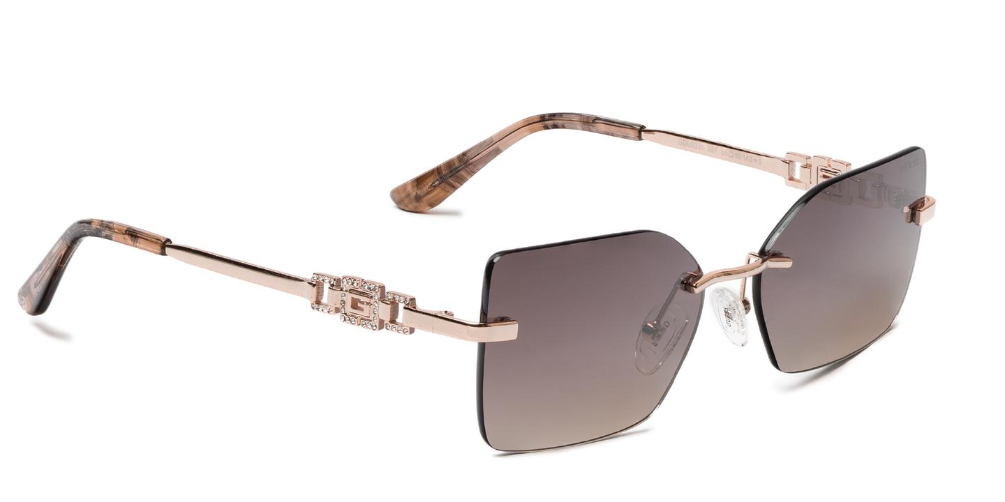 Shop Guess Crystal G Logo Rimless Square Sunglasses in Rose Gold online.