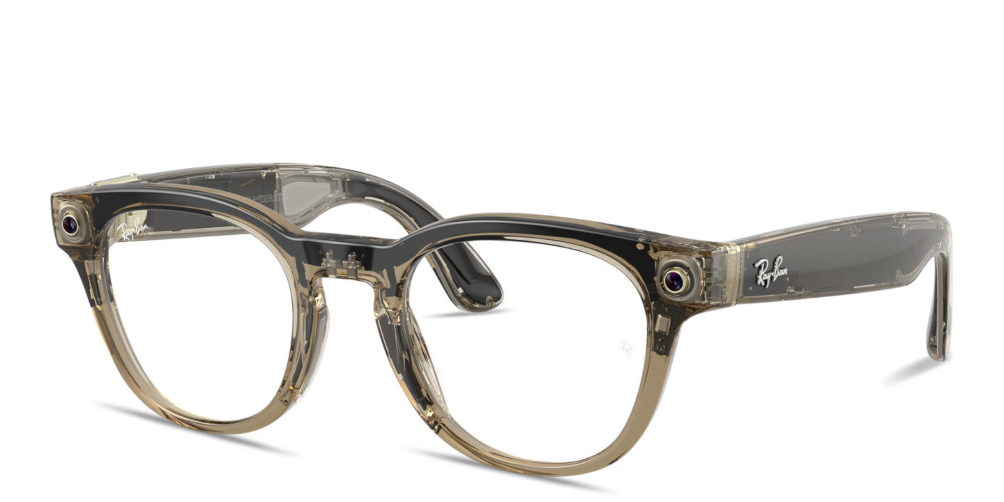 Shop Ray-Ban Meta Scriber Optics Unisex Panthos Eyeglasses in Transparent Stone Beige online.