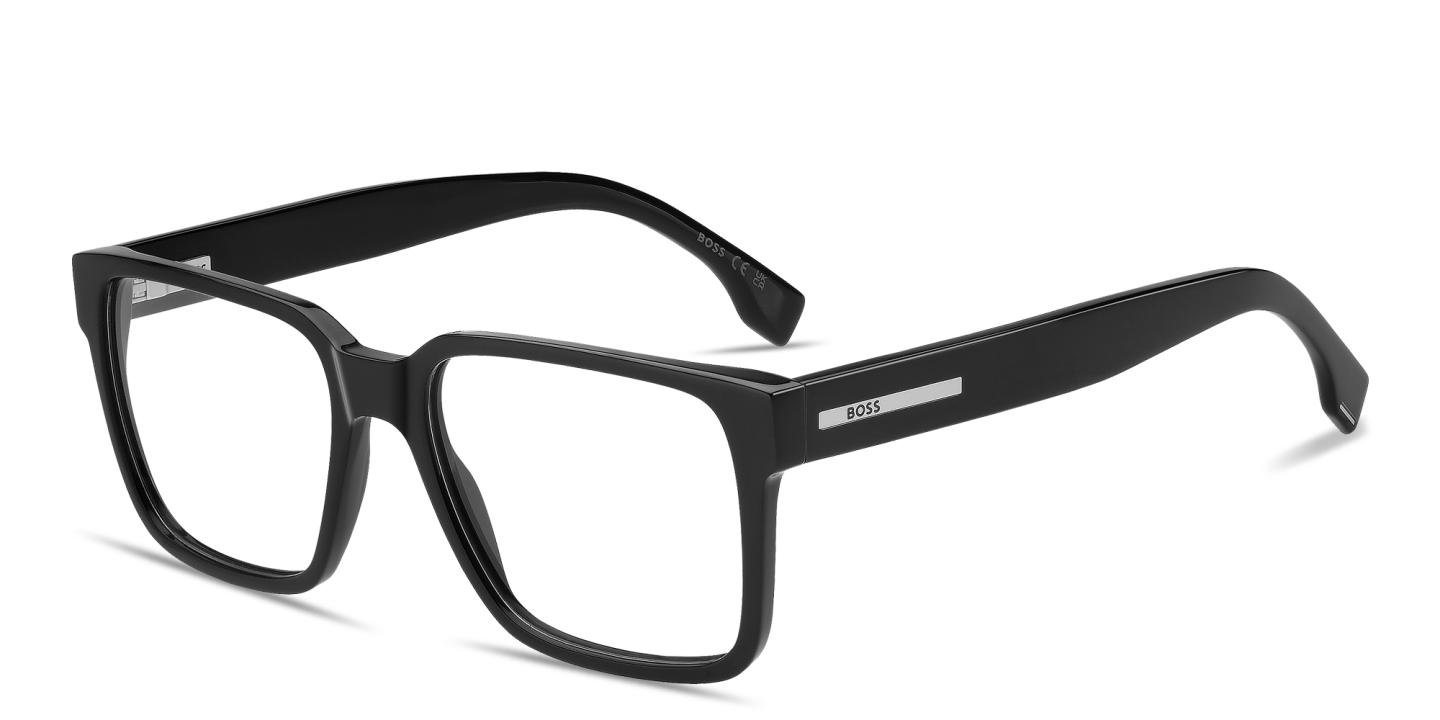 Shop Hugo Boss Logo Lettering Square Eyeglasses  in Black online.