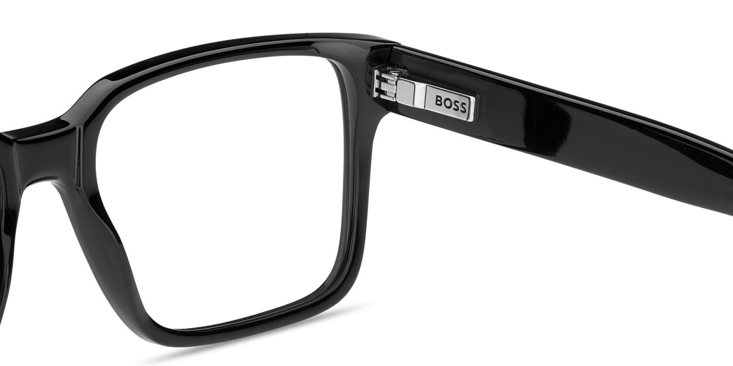 Shop Hugo Boss Logo Lettering Square Eyeglasses in Black online.