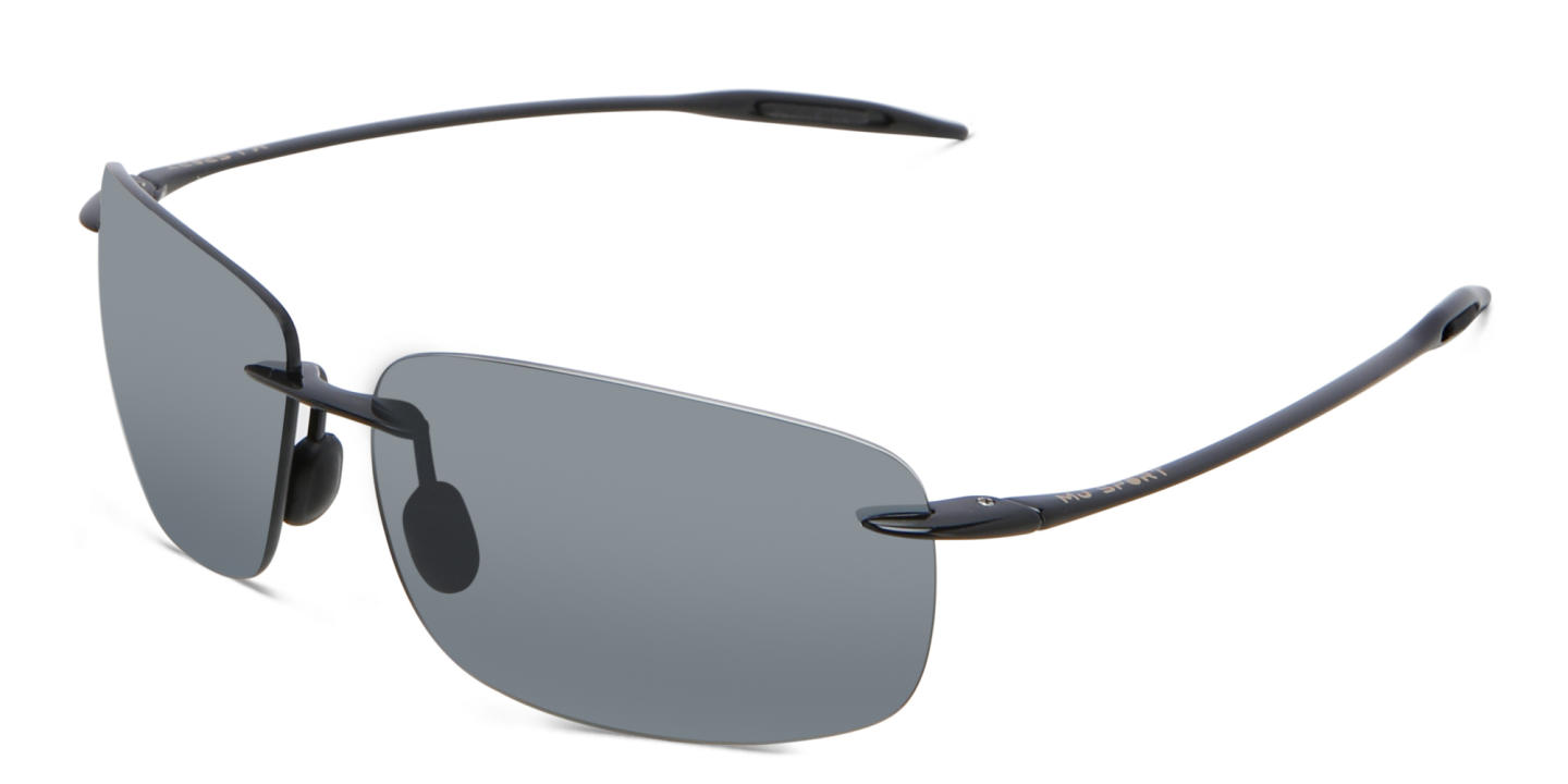 Shop Maui Jim Break Wall Unisex Rimless Rectangle Sunglasses in Black online.