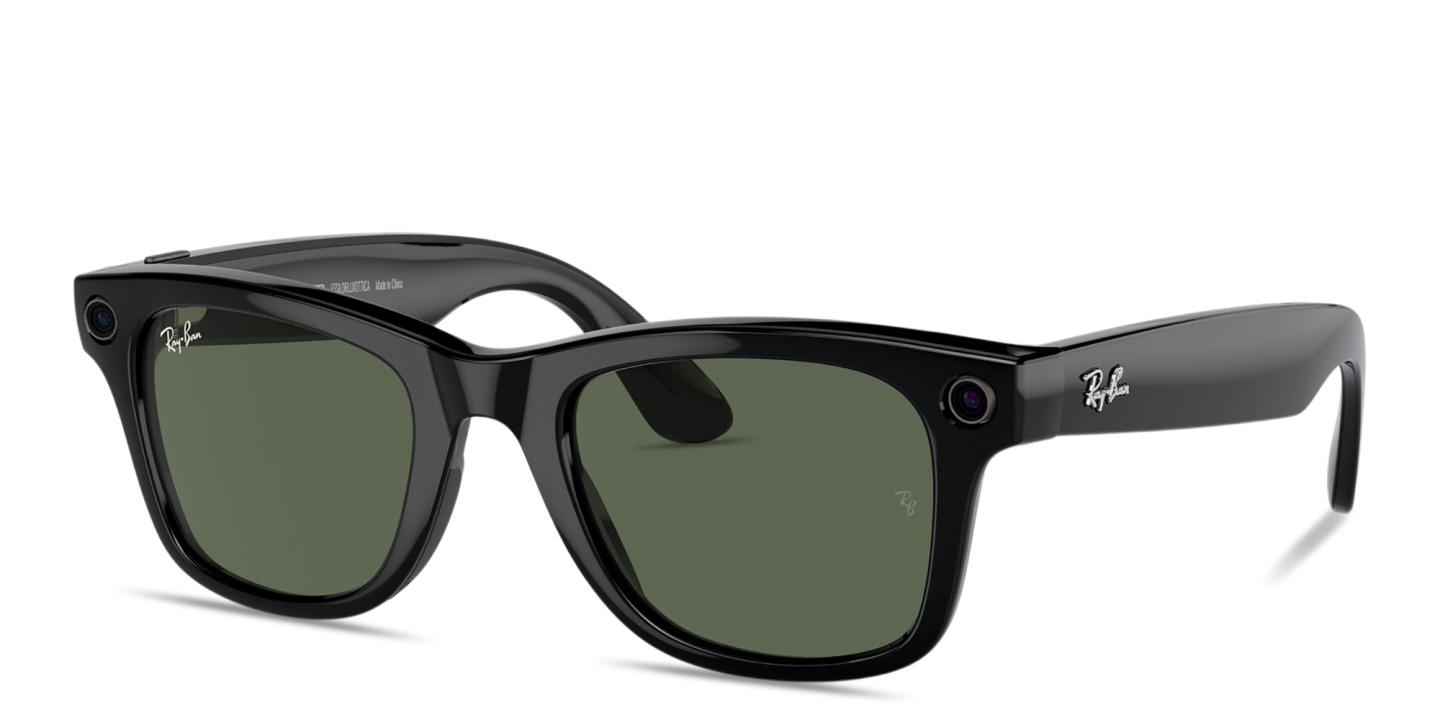 Shop Ray-Ban Meta Wayfarer Unisex Square Sunglasses in Shiny Black online.
