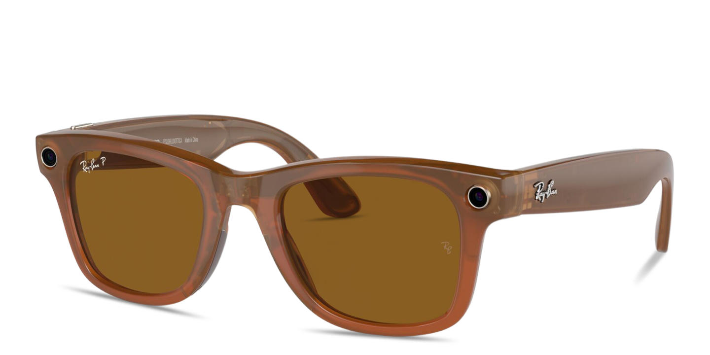 Shop Ray-Ban Meta Wayfarer Unisex Square Sunglasses in Shiny Caramel online.