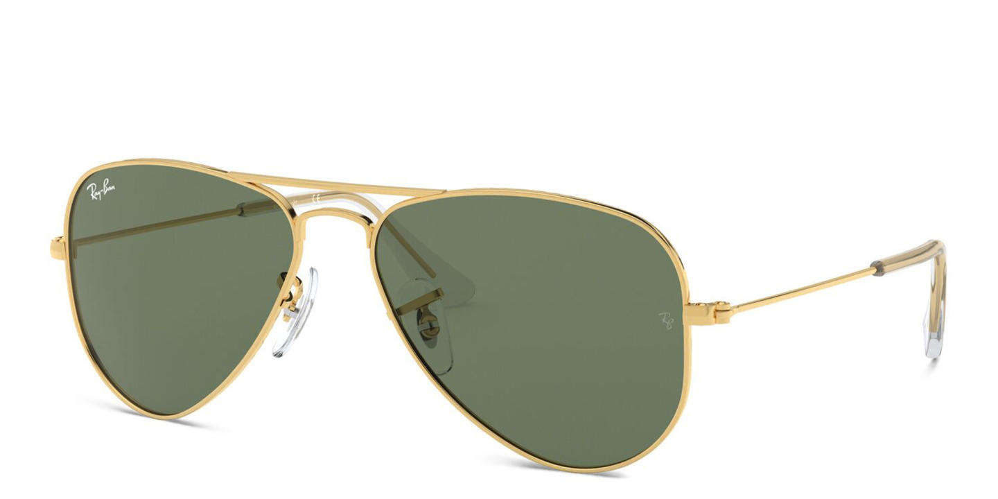 Shop Ray-Ban Junior Kids Pilot Sunglasses in Polished Gold online.