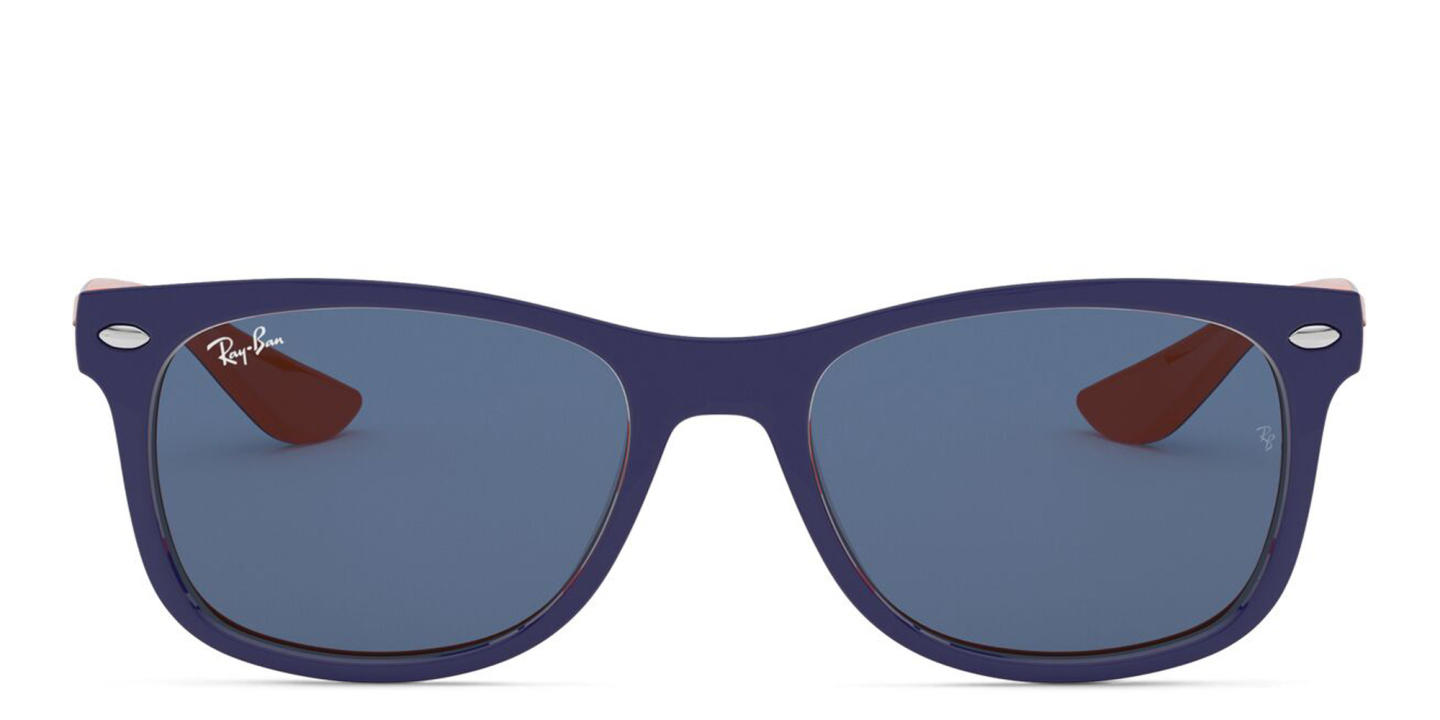 Ray-Ban Junior New Wayfarer Kids Square Sunglasses in Blue On Orange – Product Photo 0