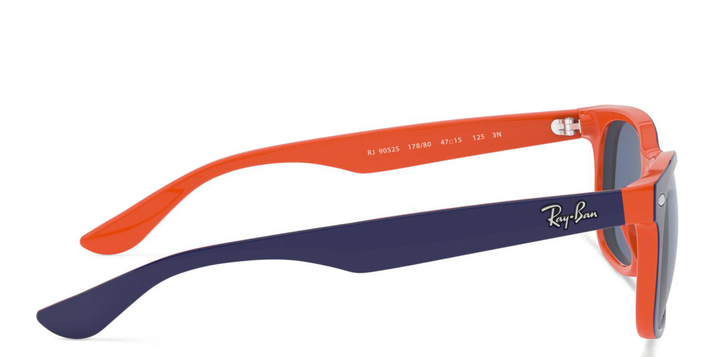 Ray-Ban Junior New Wayfarer Kids Square Sunglasses in Blue On Orange – Product Photo 2