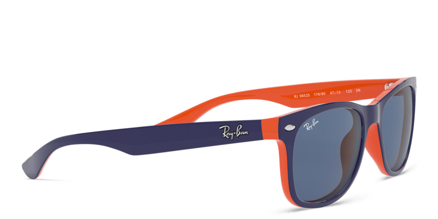 Ray-Ban Junior New Wayfarer Kids Square Sunglasses in Blue On Orange – Product Photo 3