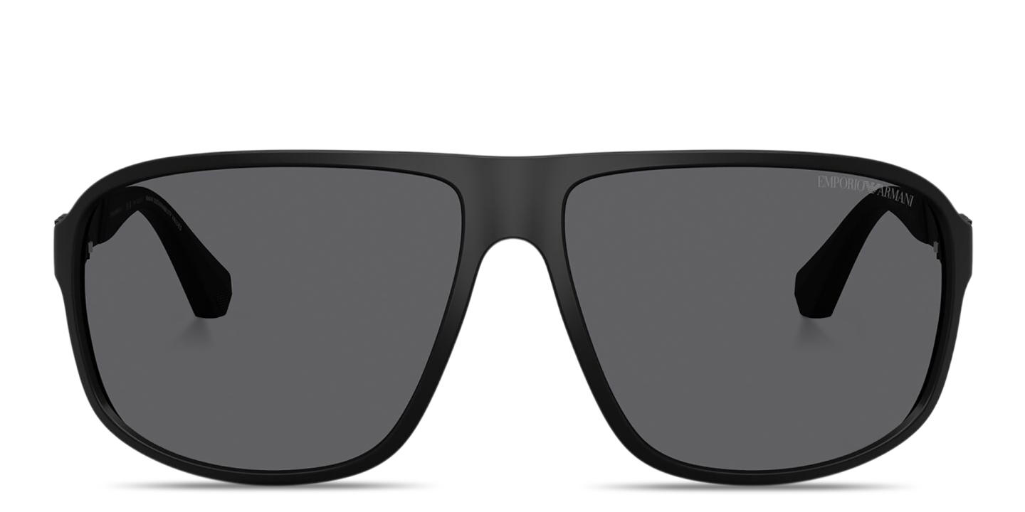 Shop Emporio Armani Eagle Logo Square Sunglasses in Black online.