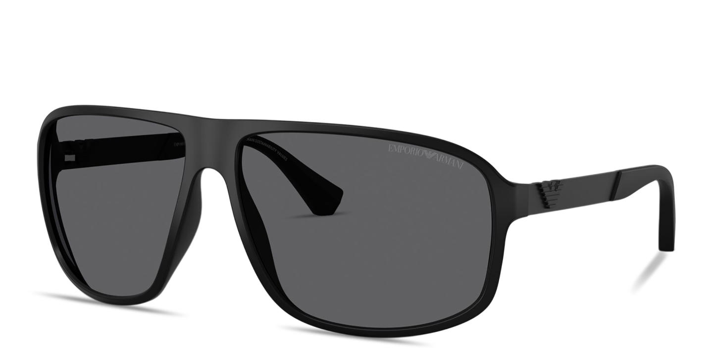 Shop Emporio Armani Eagle Logo Square Sunglasses in Black online.