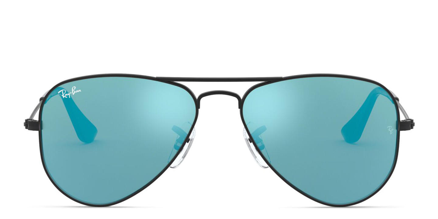 Ray-Ban Junior Kids Mirror Aviator Sunglasses in Black – Product Photo 0