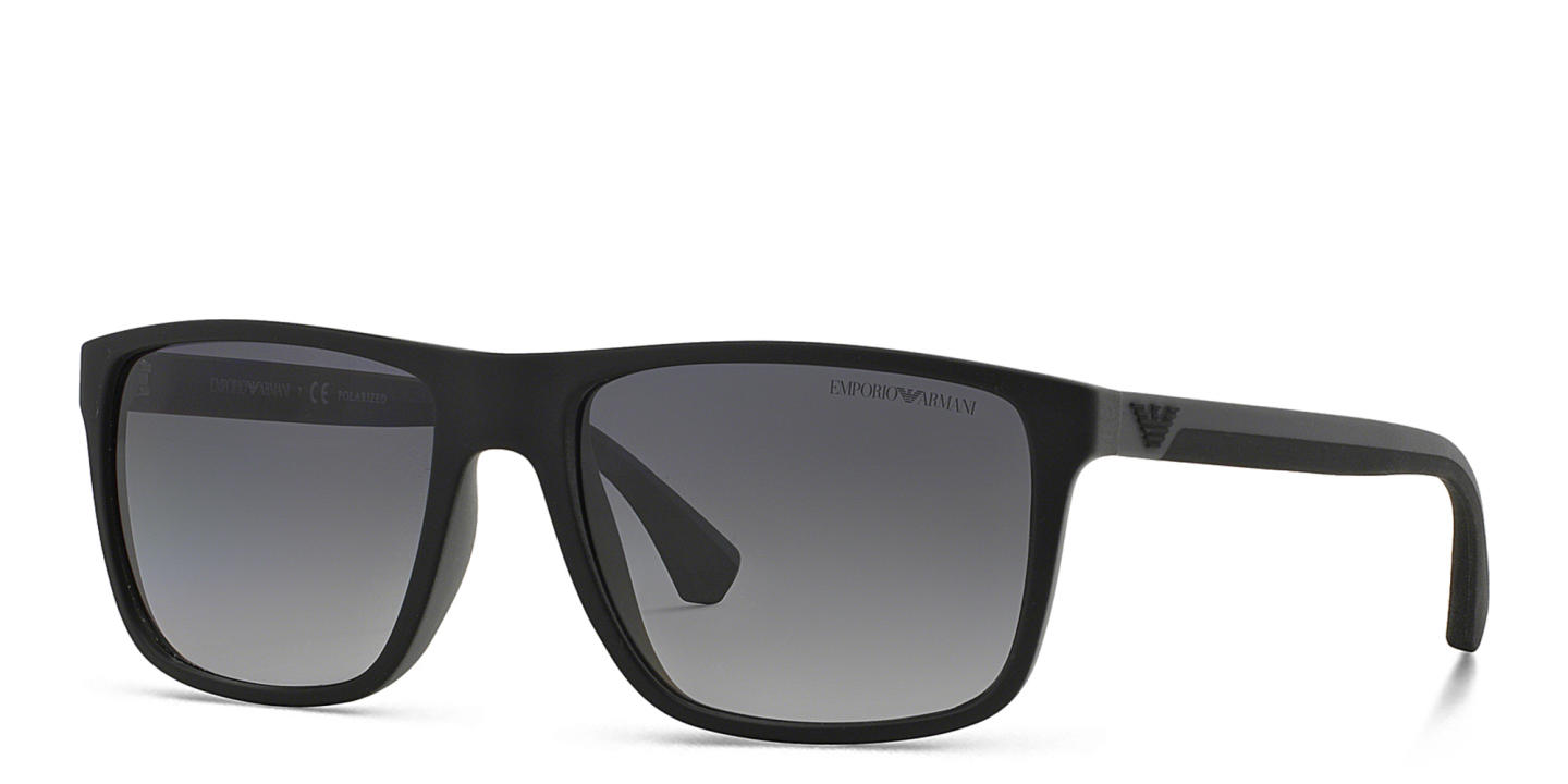 Shop Emporio Armani Square Sunglasses in Rubber Black & Grey online.