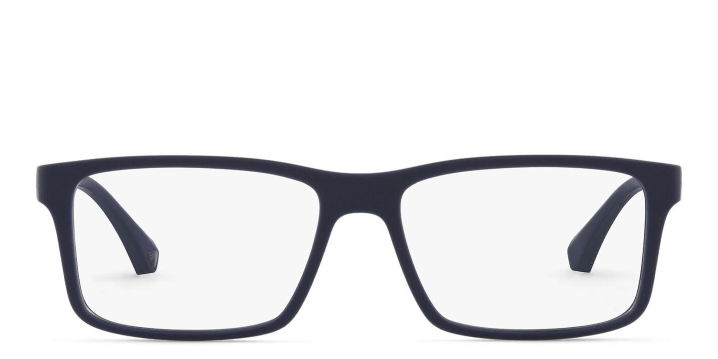 Emporio Armani Wide Rectangle Eyeglasses in Dark Blue Rubber – Product Photo 0