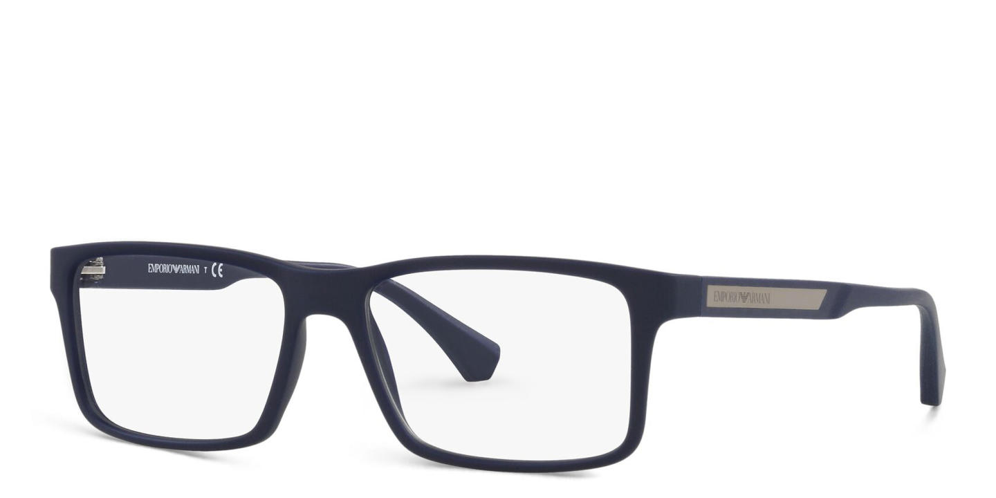 Emporio Armani Wide Rectangle Eyeglasses in Dark Blue Rubber – Product Photo 2
