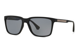 Shop Emporio Armani Square Sunglasses in Rubber Black online.