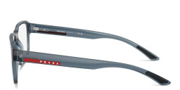 Shop Prada Linea Rossa Logo Signature Irregular Eyeglasses in Transparent Azure online.